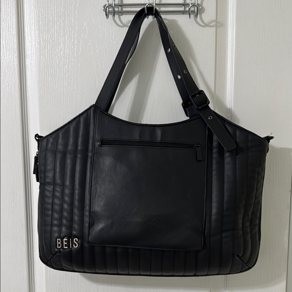 BEIS Black Tote Bag with Quilted Design and Sturdy Handles